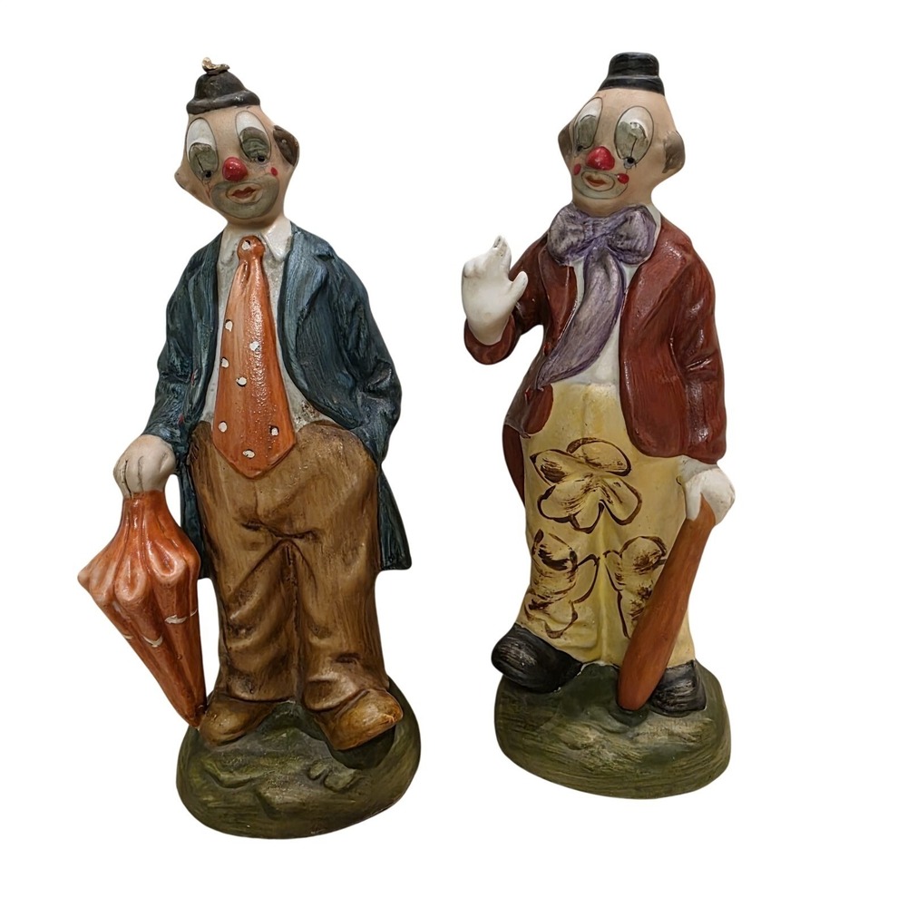 Vintage‎ Ceramic Clown Figurines Set Lot Of 2, Kitschy